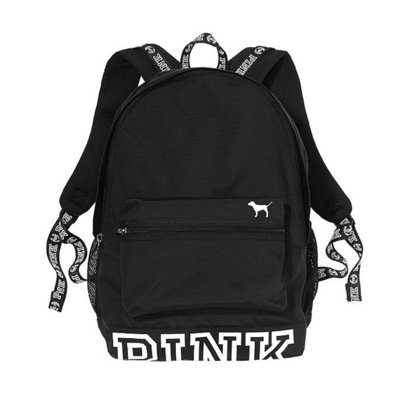 PINK Victoria's Secret Handbags - PINK Victoria's Secret Black Backpack with Logo Accents